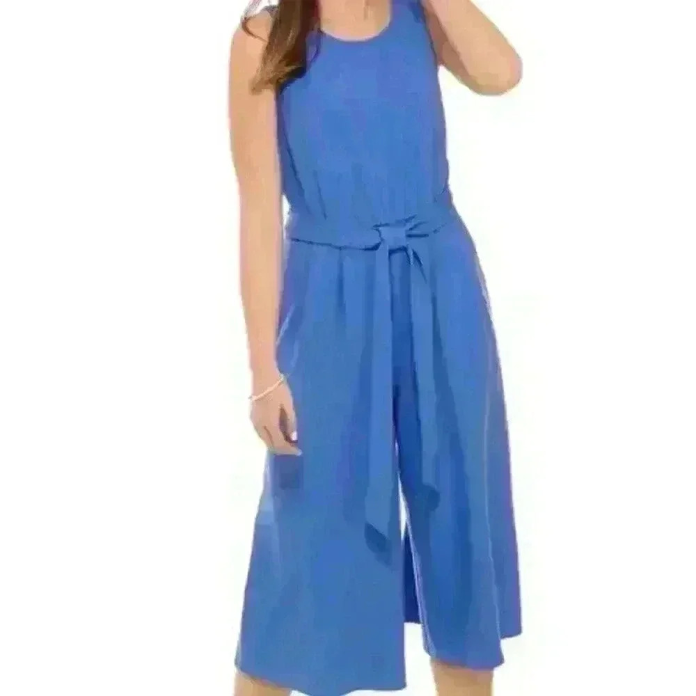 Nine West Blue Sleeveless Jumpsuit with Cropped Wide-Leg